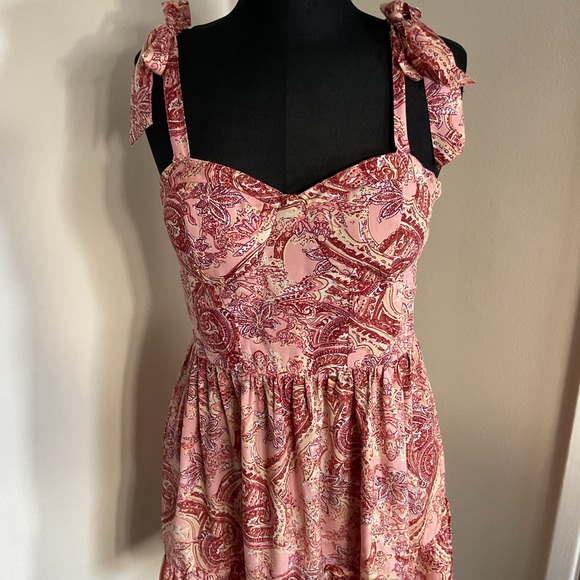 B.O.G Collective Pink Paisley Sundress Tie Strap Mini Dress Size Large - Picture 2 of 5